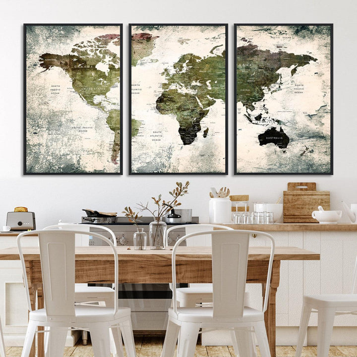 14328-MGV-FC-60X30-3P_Black-World Map Canvas PRINT, World Map Canvas Art