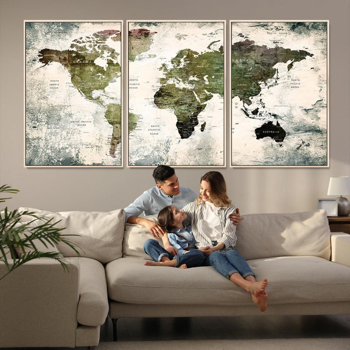 14328-MGV-FC-60X30-3P_Natural-World Map Canvas PRINT, World Map Canvas Art