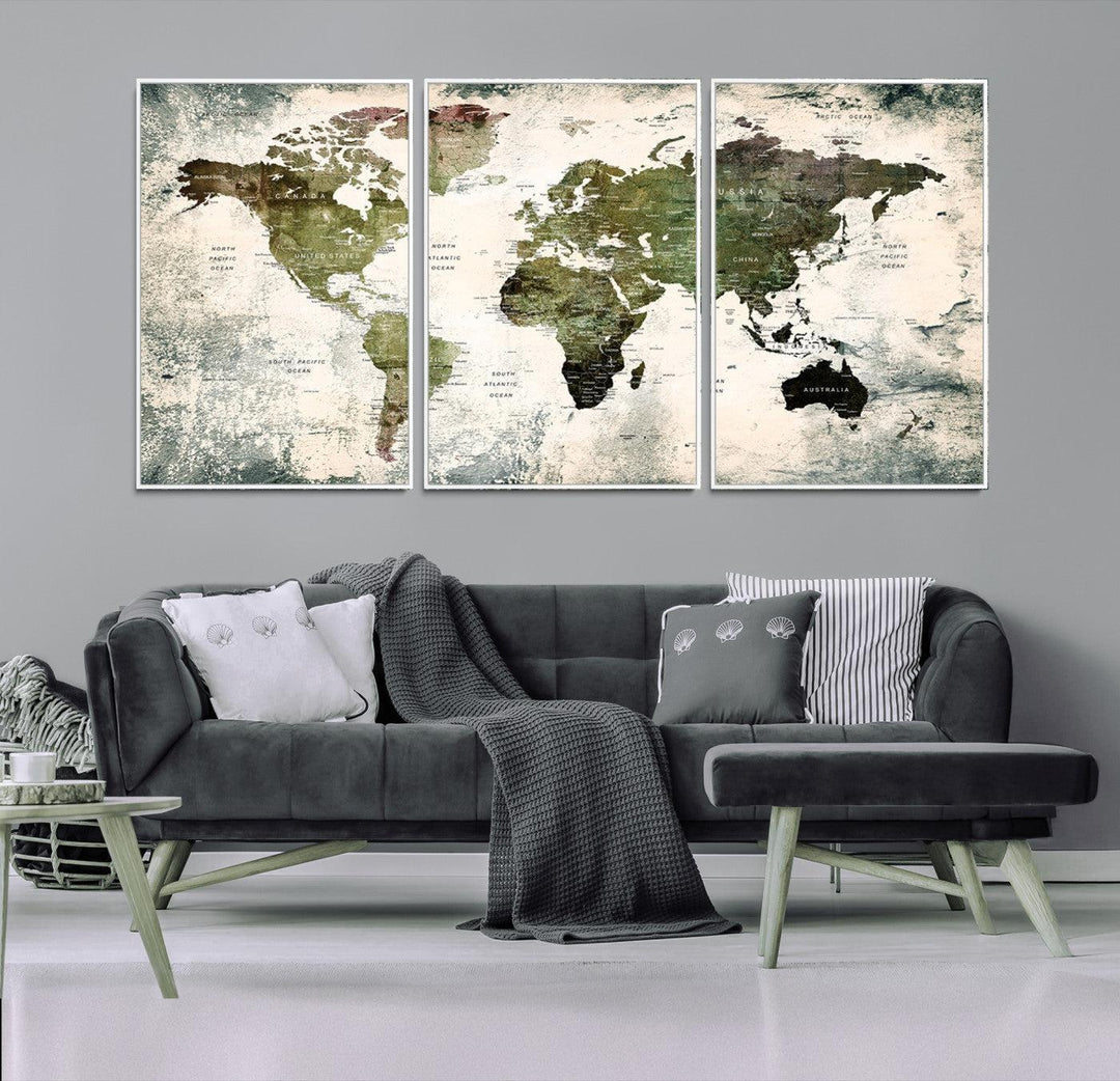 14328-MGV-FC-60X30-3P_White-World Map Canvas PRINT, World Map Canvas Art