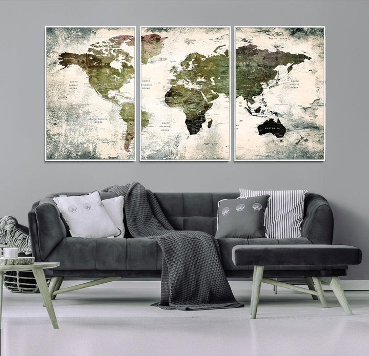14328-MGV-FC-60X30-3P_White-World Map Canvas PRINT, World Map Canvas Art