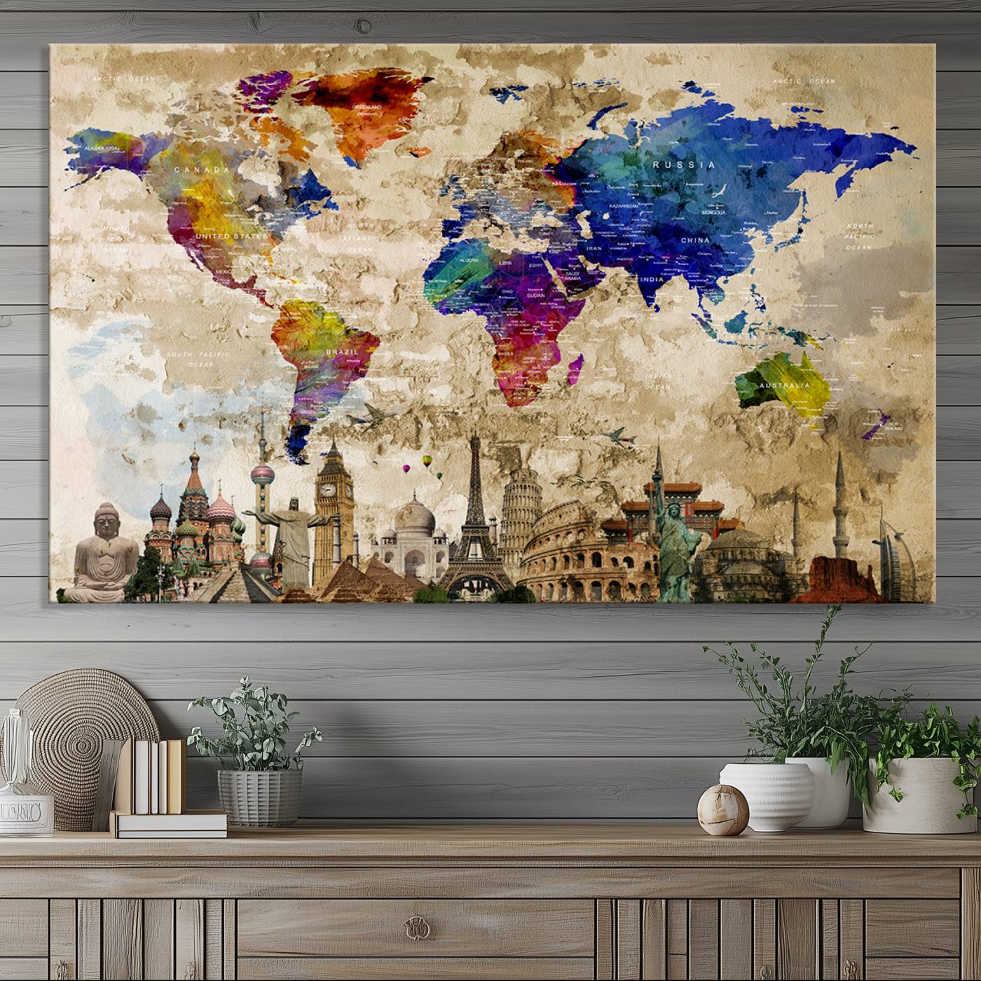World Map Canvas Print - Premium Framed Travel Wall Art for Office, Living Room, or Study