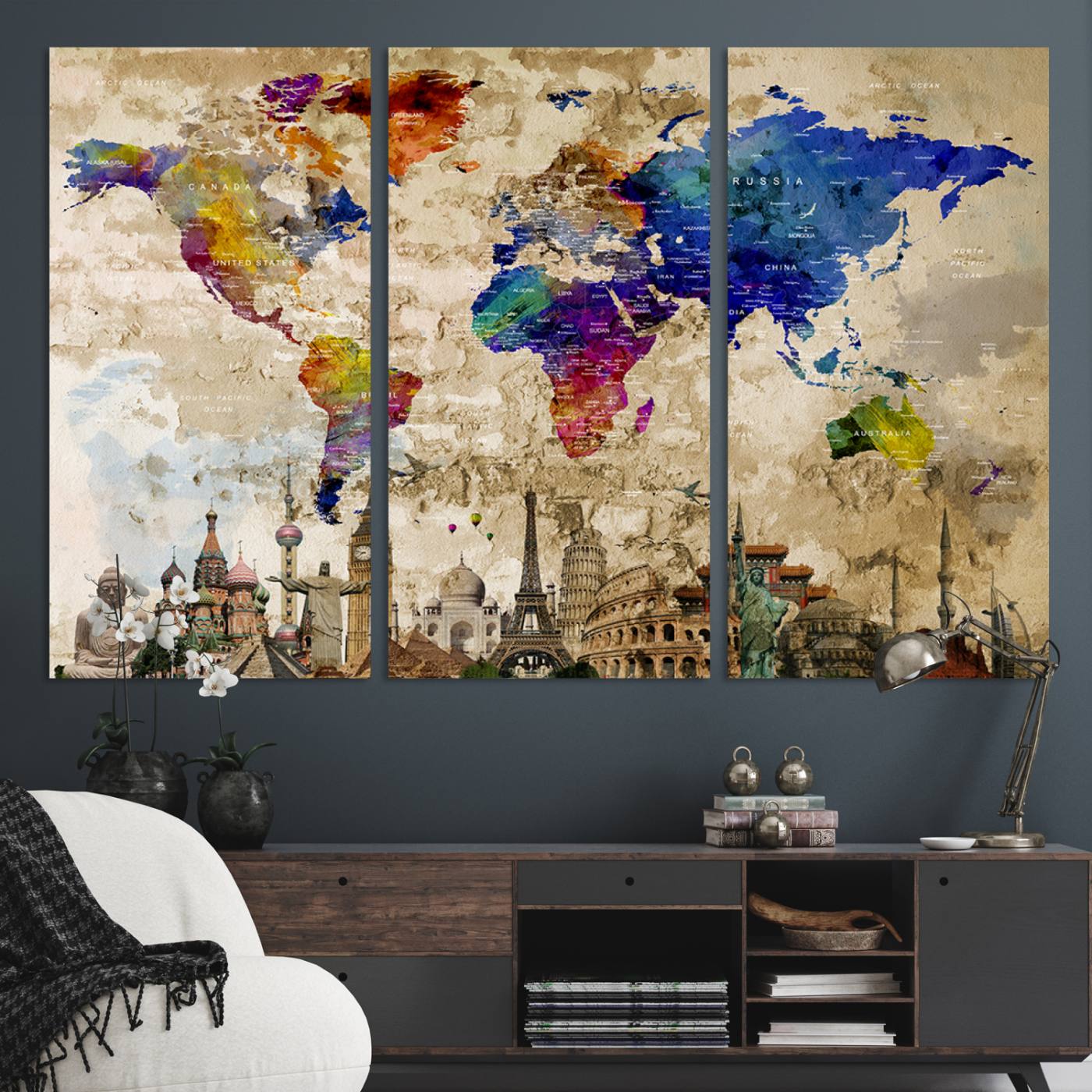 World Map Canvas Print - Premium Framed Travel Wall Art for Office, Living Room, or Study