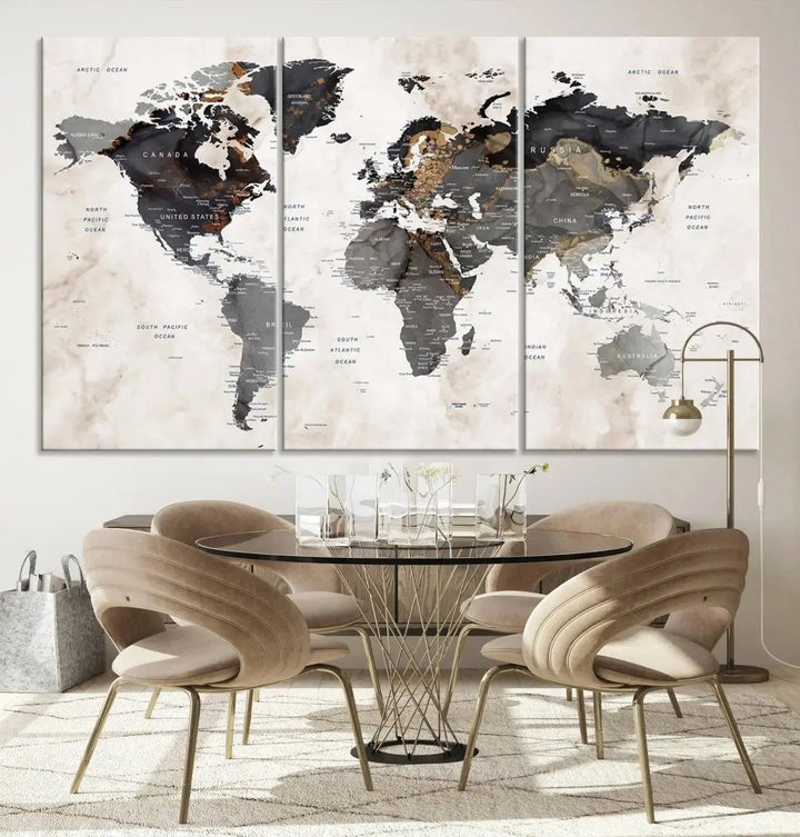 Abstract Map Printing - Modern World Map Canvas Wall Art for Sophisticated Home or Office Decor – Ready to Hang for Home or Office
