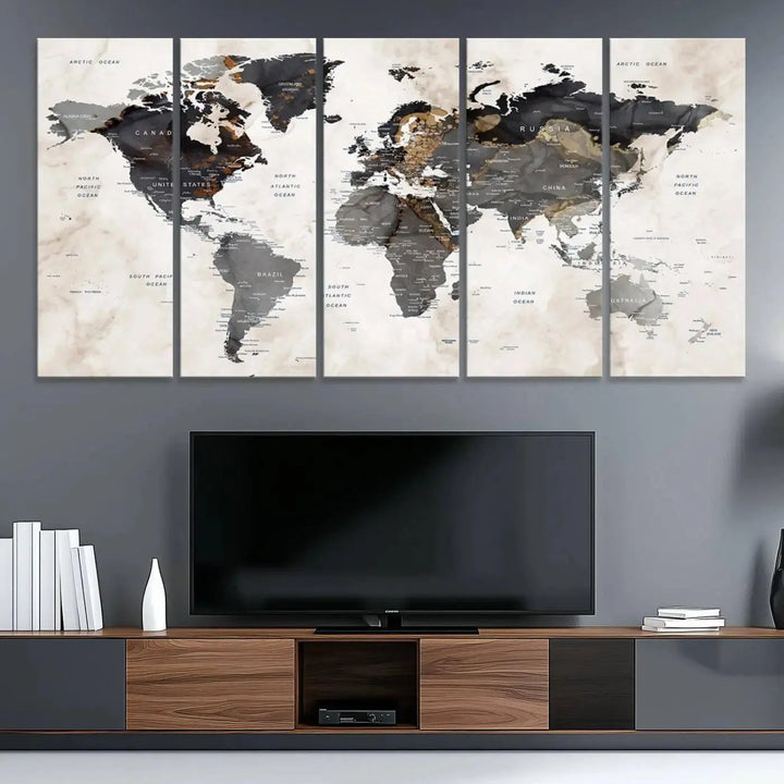Abstract Map Printing - Modern World Map Canvas Wall Art for Sophisticated Home or Office Decor – Ready to Hang for Home or Office