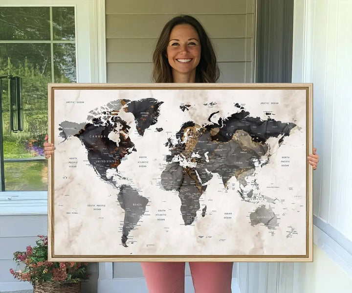 Abstract Map Printing - Modern World Map Canvas Wall Art for Sophisticated Home or Office Decor – Ready to Hang for Home or Office