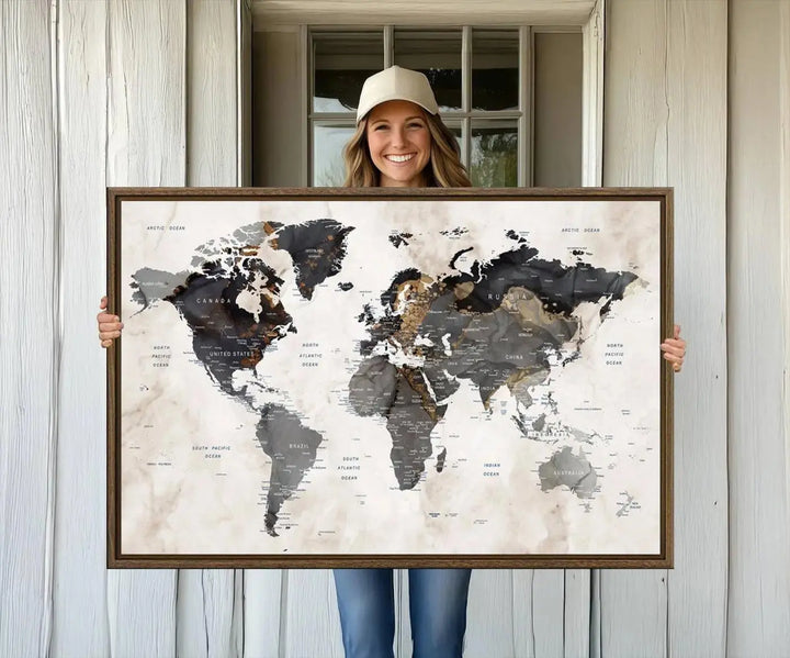 Abstract Map Printing - Modern World Map Canvas Wall Art for Sophisticated Home or Office Decor – Ready to Hang for Home or Office