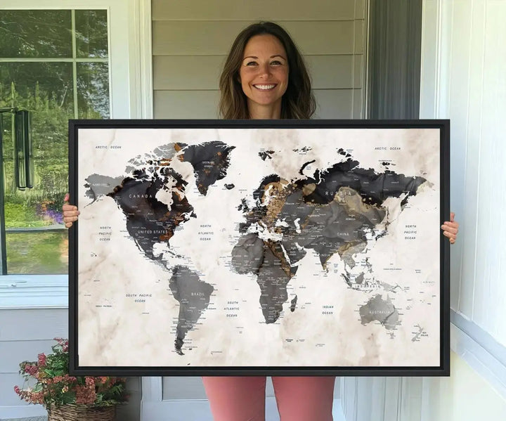 Abstract Map Printing - Modern World Map Canvas Wall Art for Sophisticated Home or Office Decor – Ready to Hang for Home or Office