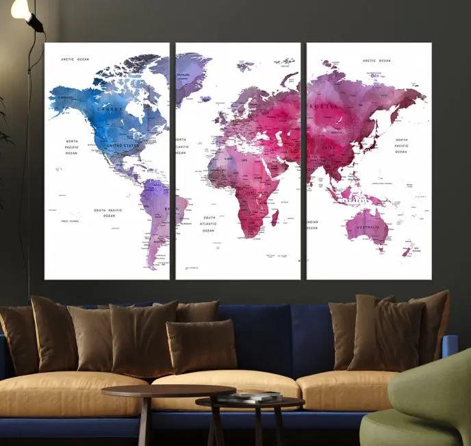 World Map Push Pin Prints 