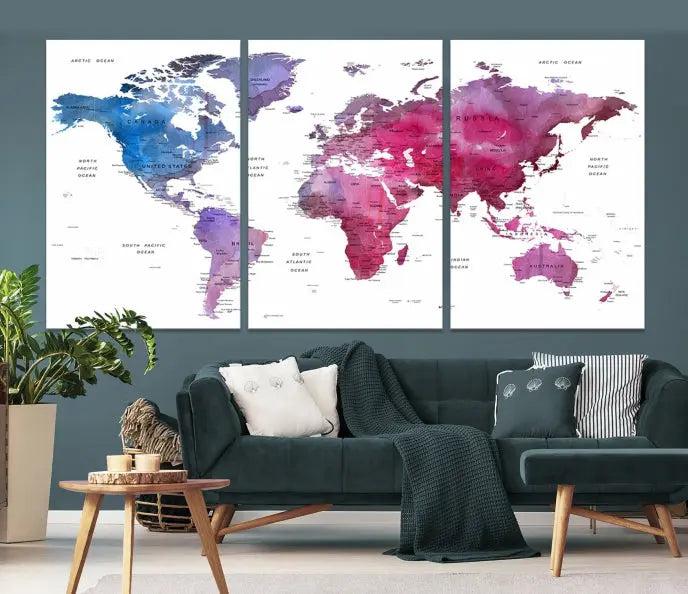 World Map Push Pin Prints 