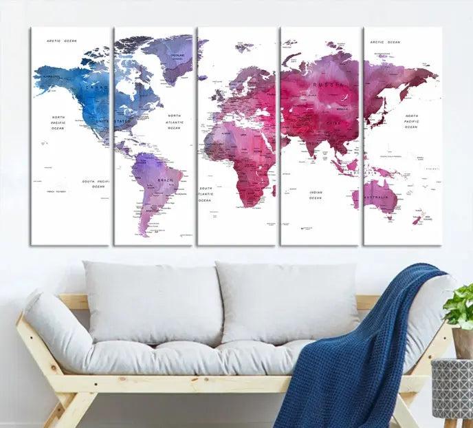 World Map Push Pin Prints 