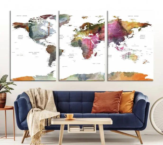 World Map Push Pin Travel Canvas Print 