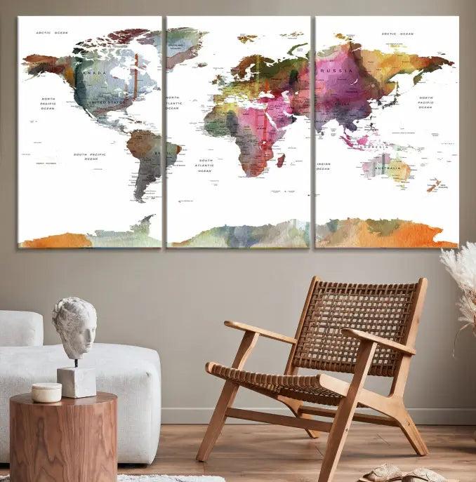 World Map Push Pin Travel Canvas Print 