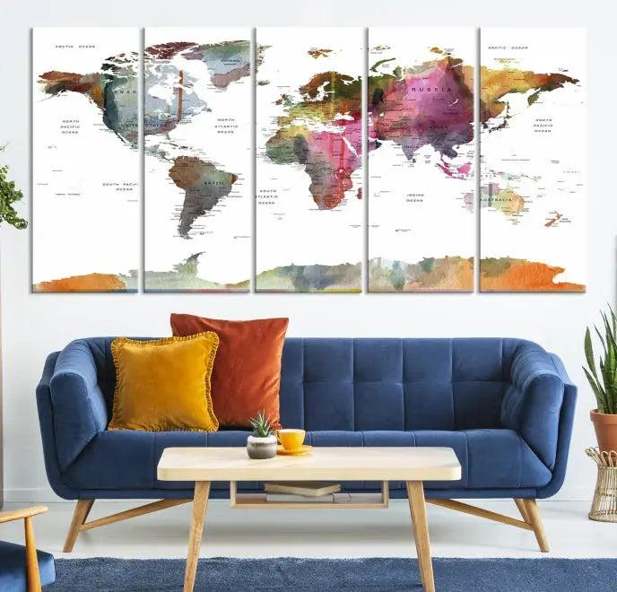 World Map Push Pin Travel Canvas Print 