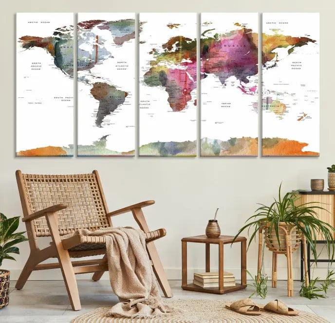 World Map Push Pin Travel Canvas Print 