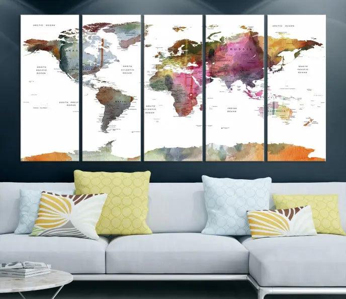 World Map Push Pin Travel Canvas Print 