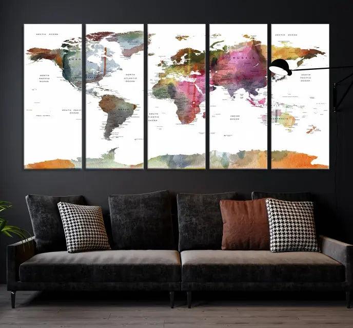 World Map Push Pin Travel Canvas Print 