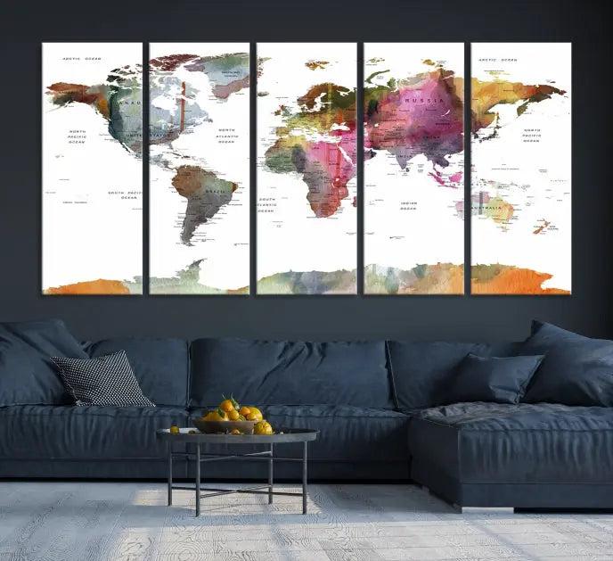 World Map Push Pin Travel Canvas Print 