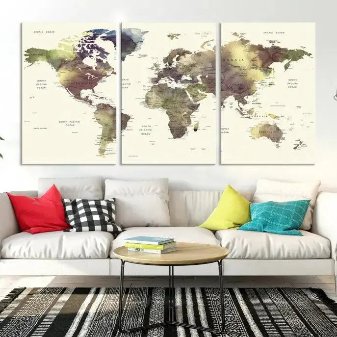 World Map Push Pin Travel Lover Wall Art Canvas Print 