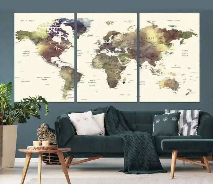 World Map Push Pin Travel Lover Wall Art Canvas Print 