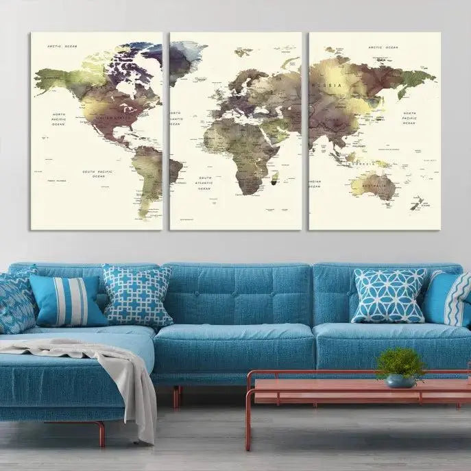 World Map Push Pin Travel Lover Wall Art Canvas Print 