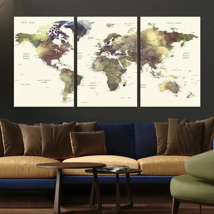 World Map Push Pin Travel Lover Wall Art Canvas Print 