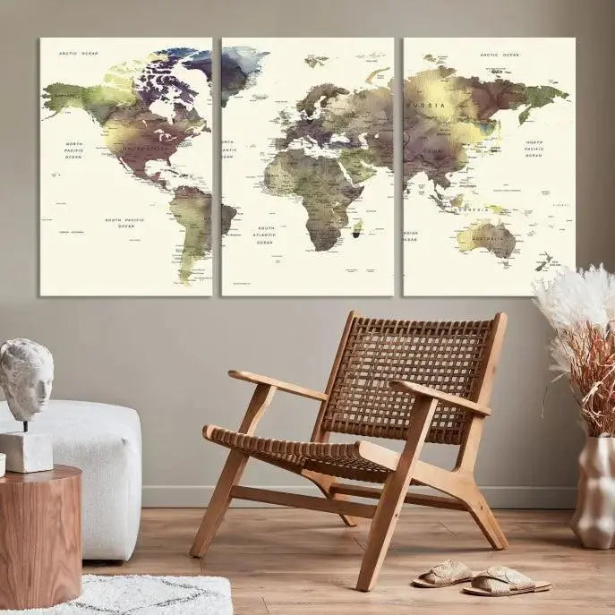 World Map Push Pin Travel Lover Wall Art Canvas Print 