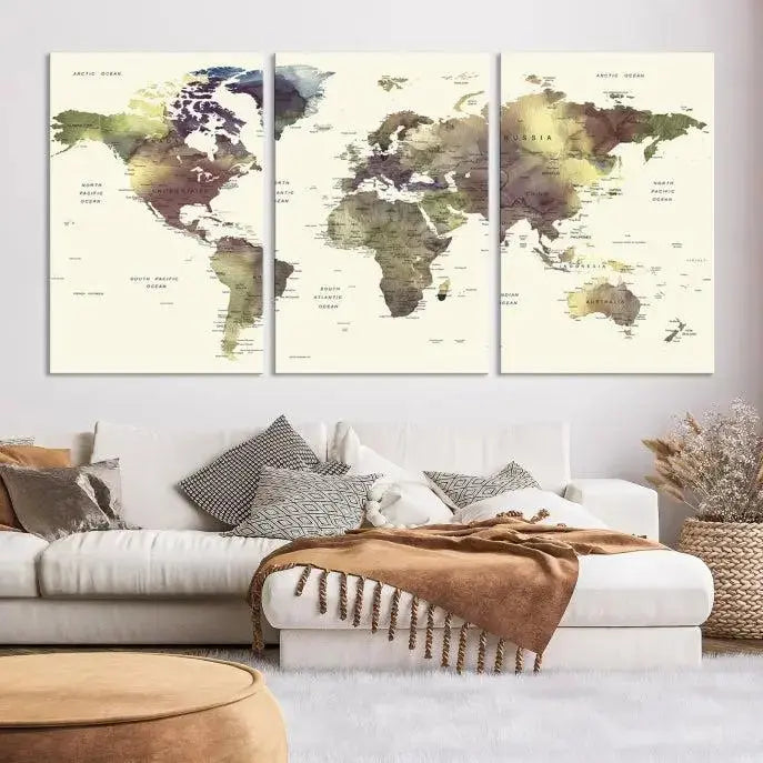 World Map Push Pin Travel Lover Wall Art Canvas Print 