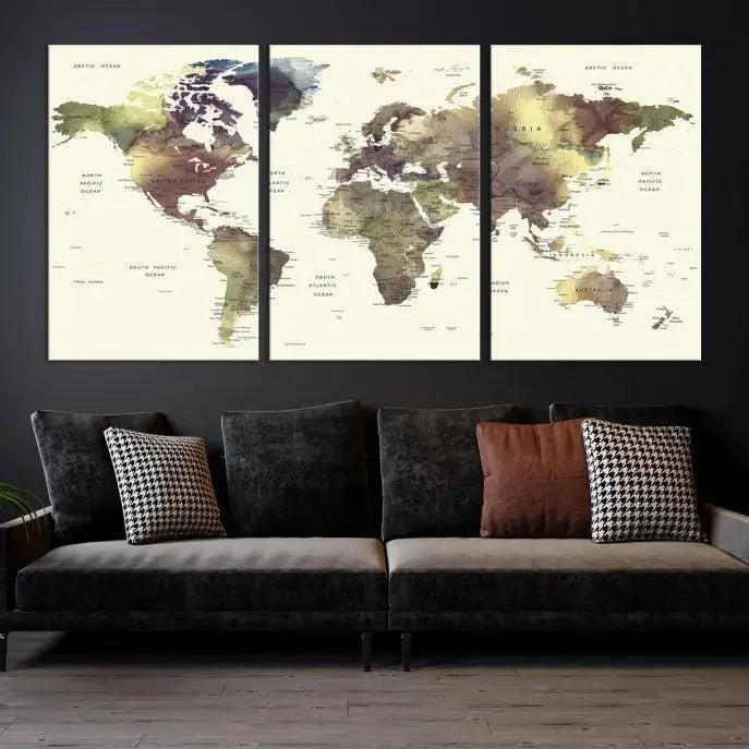 World Map Push Pin Travel Lover Wall Art Canvas Print 