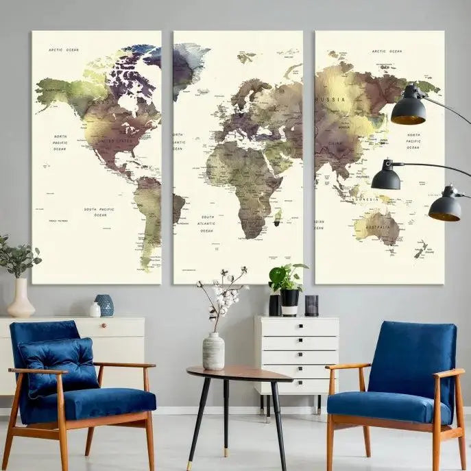 World Map Push Pin Travel Lover Wall Art Canvas Print 