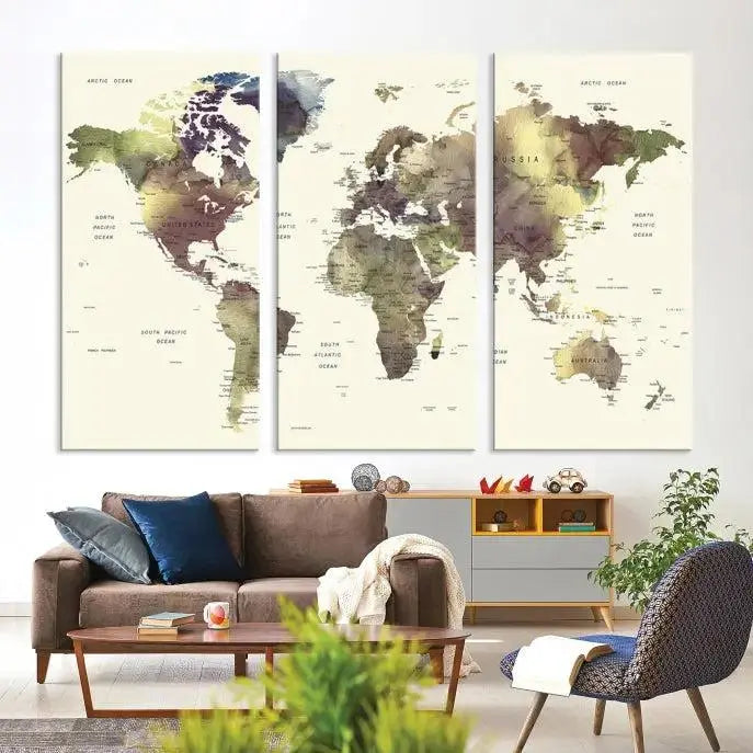 World Map Push Pin Travel Lover Wall Art Canvas Print 