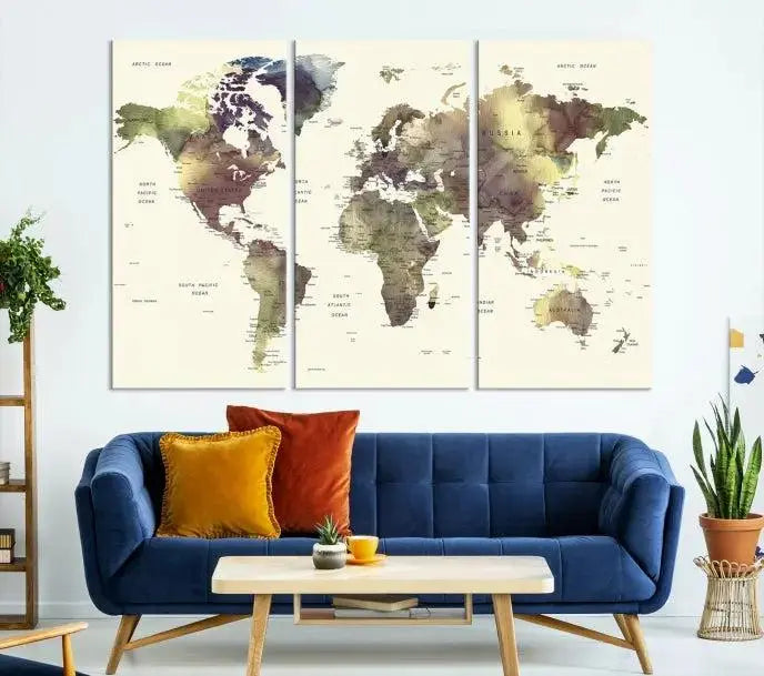 World Map Push Pin Travel Lover Wall Art Canvas Print 