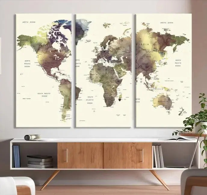 World Map Push Pin Travel Lover Wall Art Canvas Print 