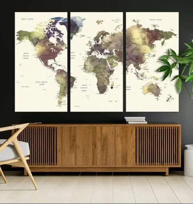 World Map Push Pin Travel Lover Wall Art Canvas Print 