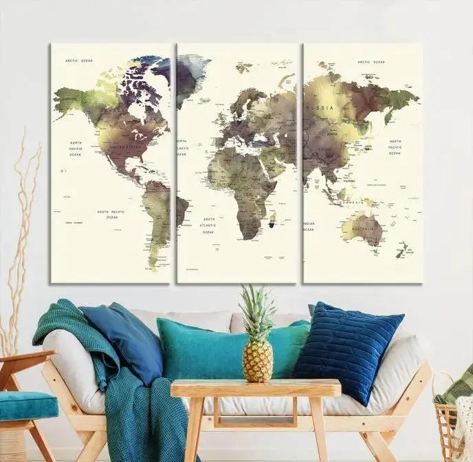 World Map Push Pin Travel Lover Wall Art Canvas Print 