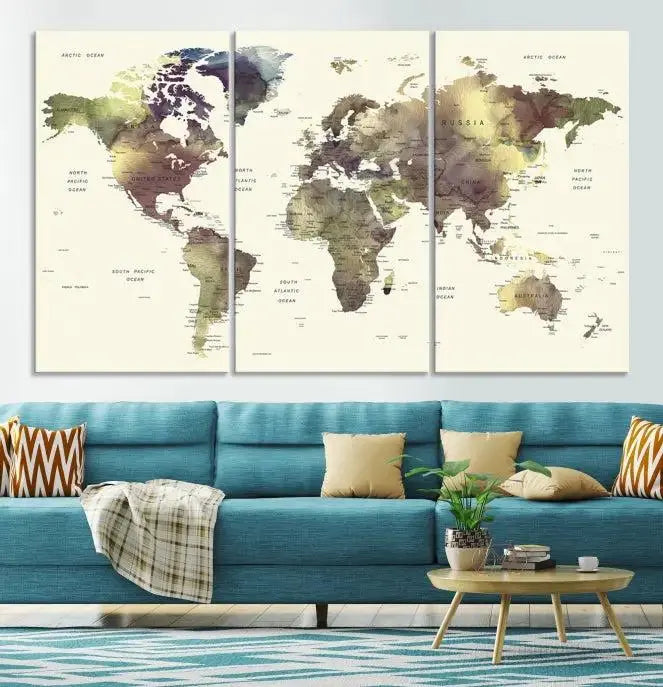 World Map Push Pin Travel Lover Wall Art Canvas Print 