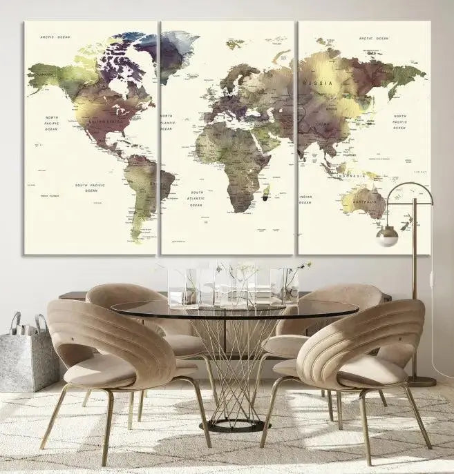 World Map Push Pin Travel Lover Wall Art Canvas Print 