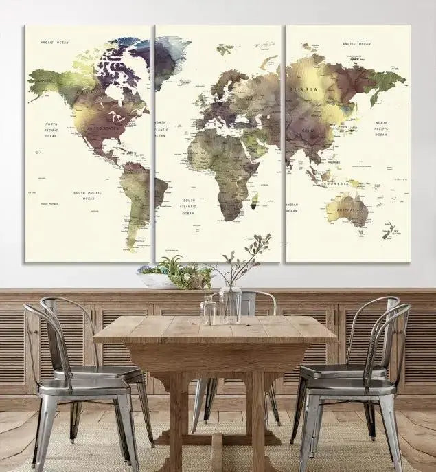 World Map Push Pin Travel Lover Wall Art Canvas Print 