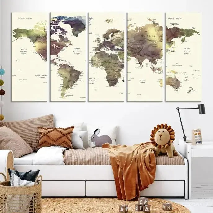 World Map Push Pin Travel Lover Wall Art Canvas Print 