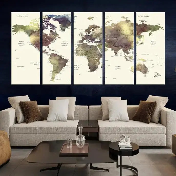 World Map Push Pin Travel Lover Wall Art Canvas Print 