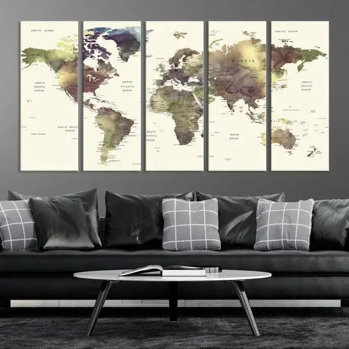 World Map Push Pin Travel Lover Wall Art Canvas Print 