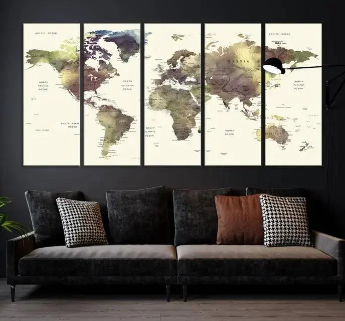 World Map Push Pin Travel Lover Wall Art Canvas Print 