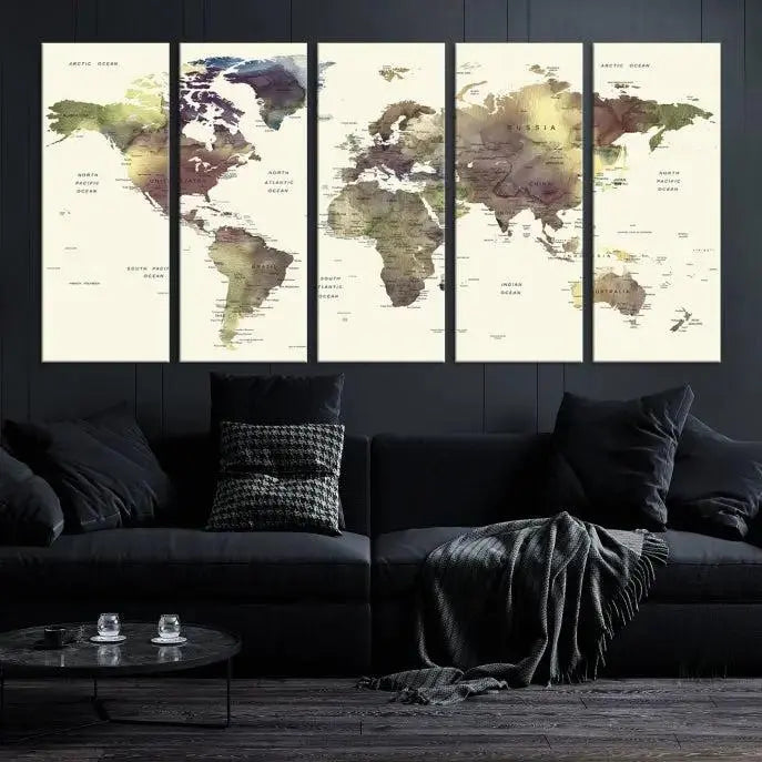 World Map Push Pin Travel Lover Wall Art Canvas Print 