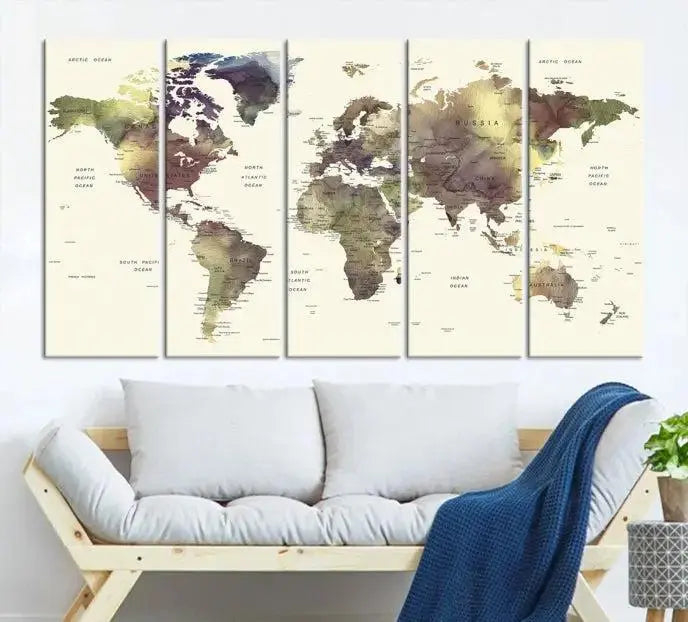 World Map Push Pin Travel Lover Wall Art Canvas Print 