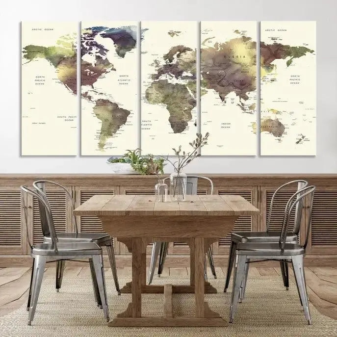 World Map Push Pin Travel Lover Wall Art Canvas Print 