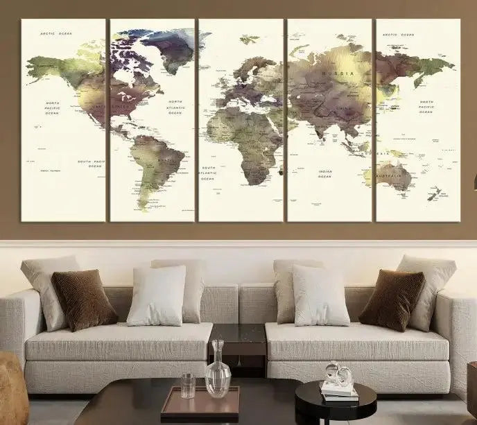 World Map Push Pin Travel Lover Wall Art Canvas Print 