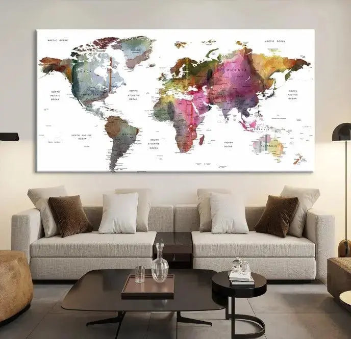 World Map Push Pin Travel Lover Wall Art Canvas Print 