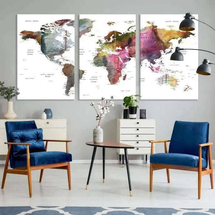 World Map Push Pin Travel Lover Wall Art Canvas Print 