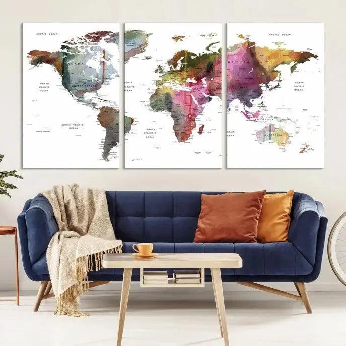 World Map Push Pin Travel Lover Wall Art Canvas Print 