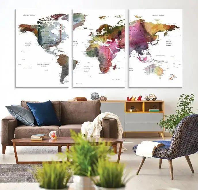 World Map Push Pin Travel Lover Wall Art Canvas Print 