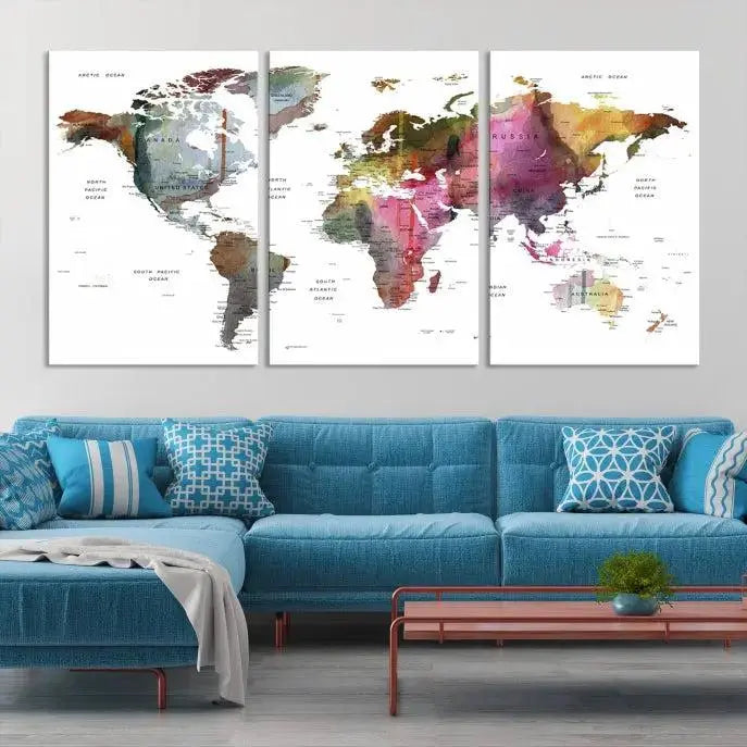 World Map Push Pin Travel Lover Wall Art Canvas Print 